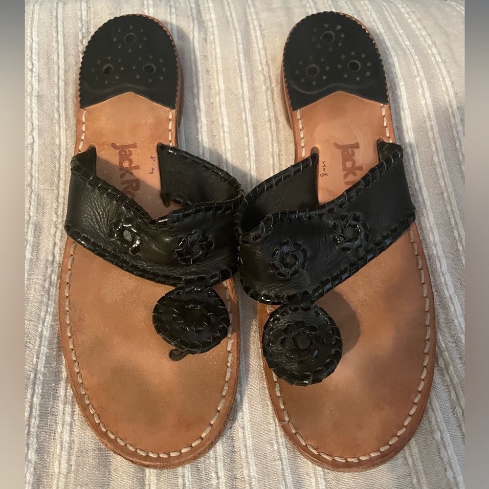 Jack Rogers Jacks Black Leather Flat Sandals